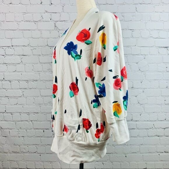 VTG 80s Peter Popovich Floral Print Varsity Cotton Blend Cardigan Sweater - Picture 12 of 13